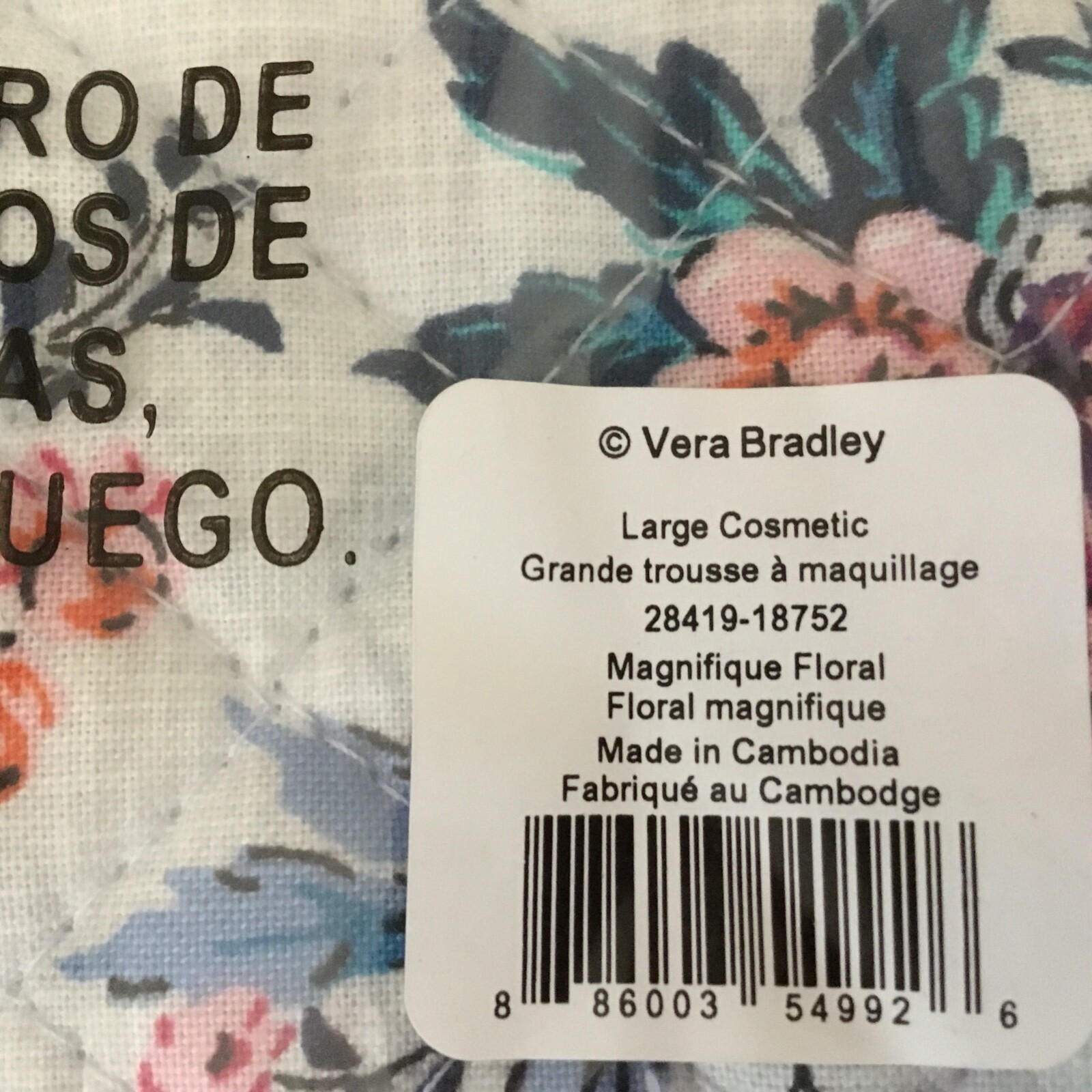 Vera Bradley ~ “Magnifique Floral” ~ Large Cosmetic Bag ~ Cotton ~ NWT