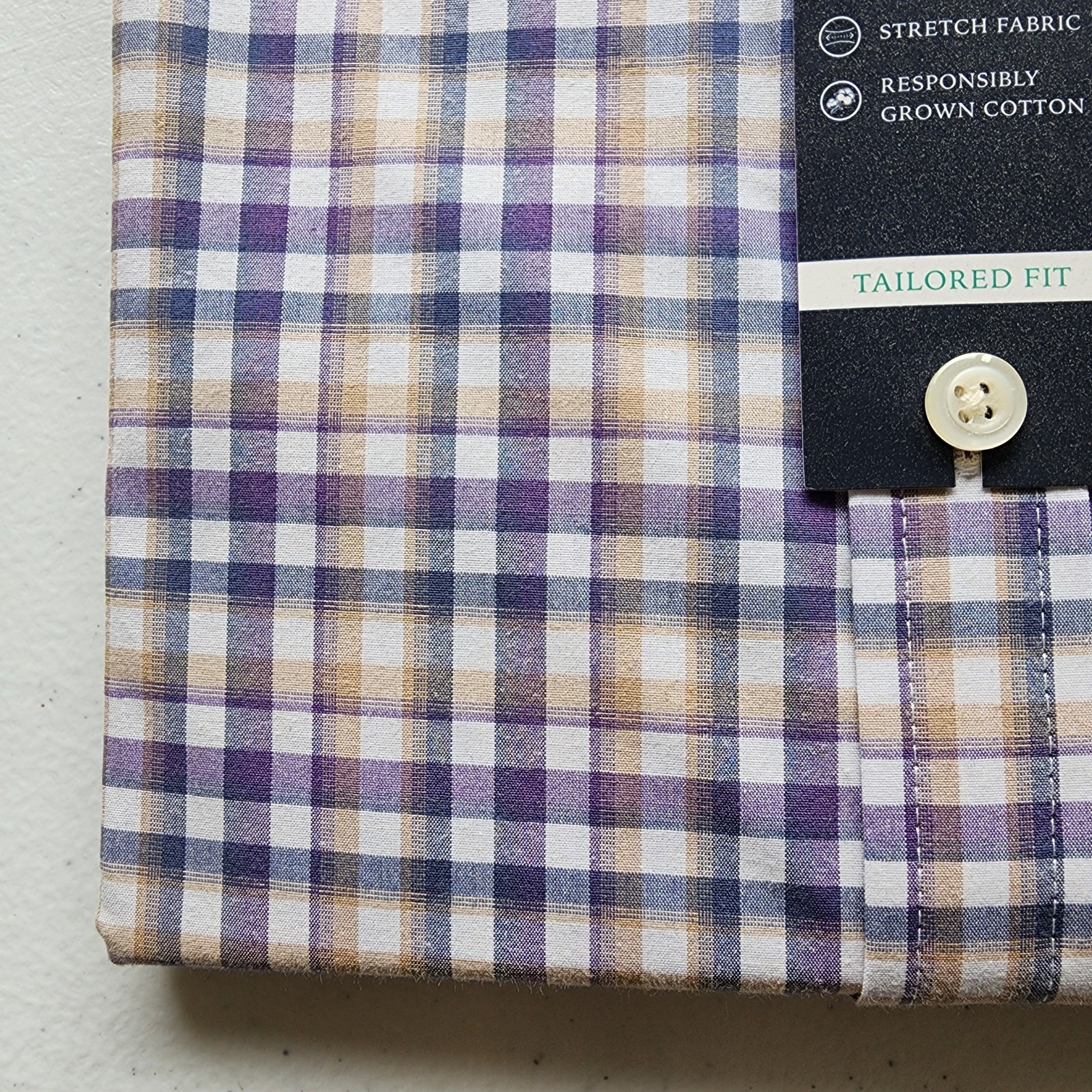XXL Purple Shirt Plaid Checked Beige White Mens Jos A Bank New Tailored Fit Size