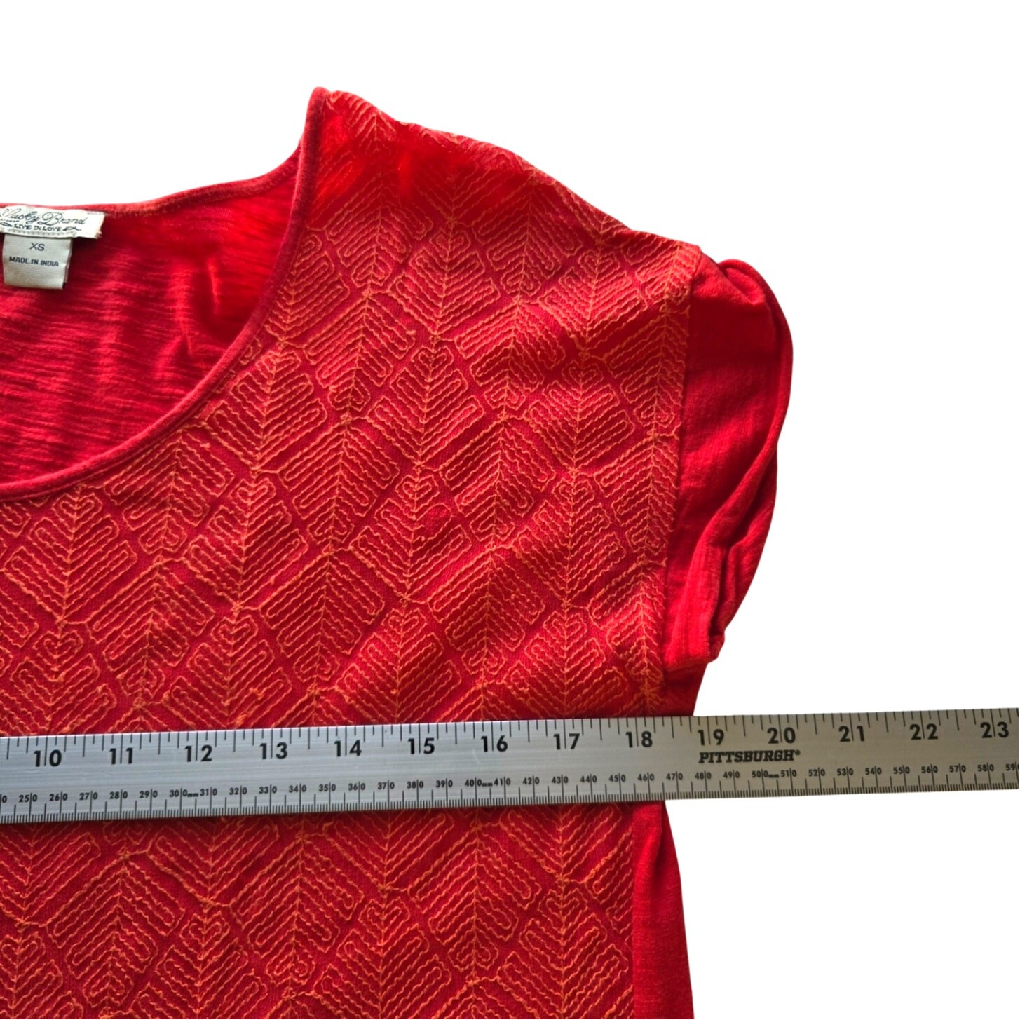 Lucky Brand Boho Casual Red Textured Geometric Diamond Short Sleeve Women’s XS