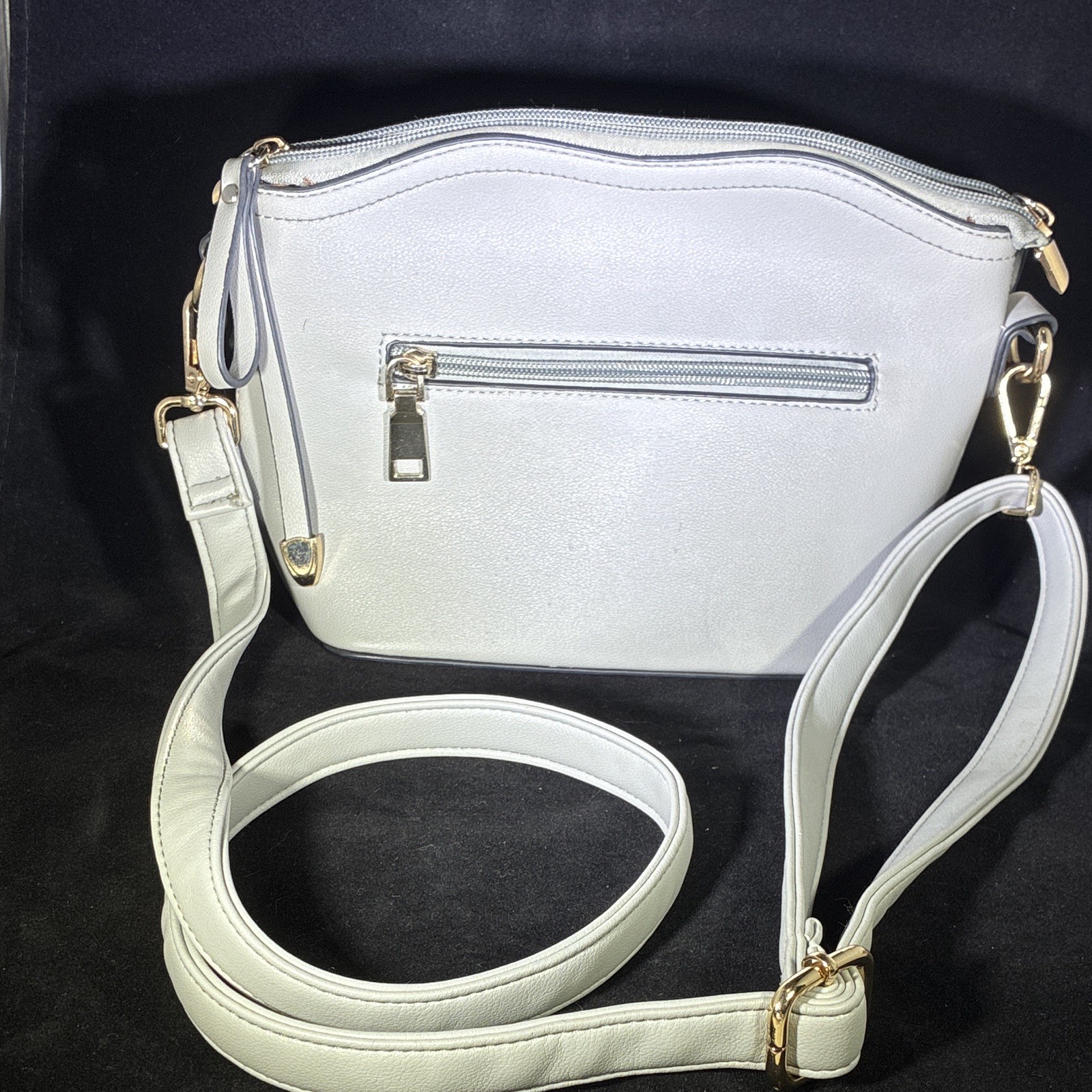 Women’s Gray, Solid Crossbody Bag, Gold Hardware, Zip Closure, Detachable Strap