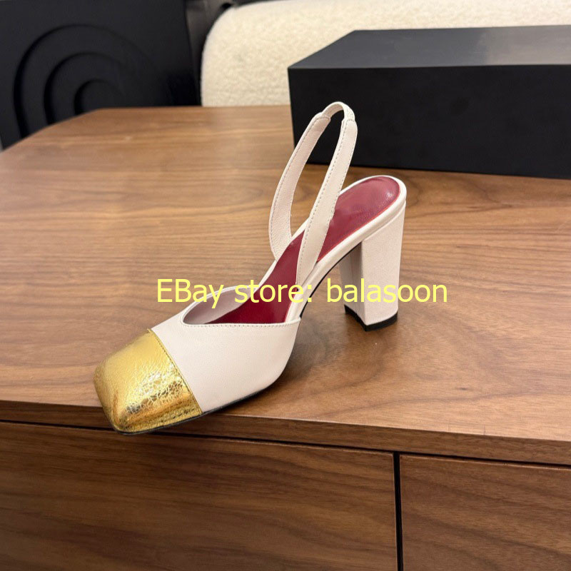 Retro Color Matching Square-Headed High-Heeled Sandals Baotou Thick-Heeled 35-41