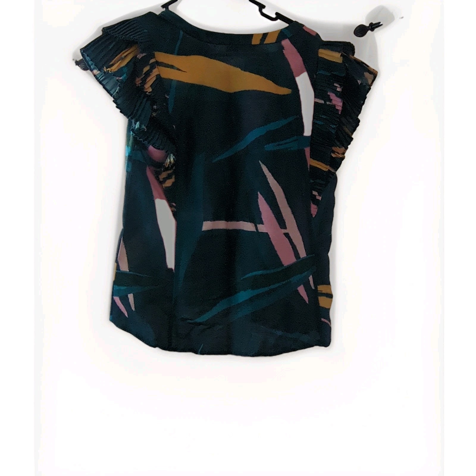 Vineyard Vines Abstract Flutter Sleeve Pintuck Woven Cotton Blouse Blue M