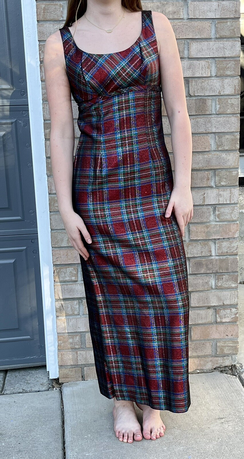 Vintage 50s Peter Robinson Plaid Empire Waist Holiday Party Dress US Size 4