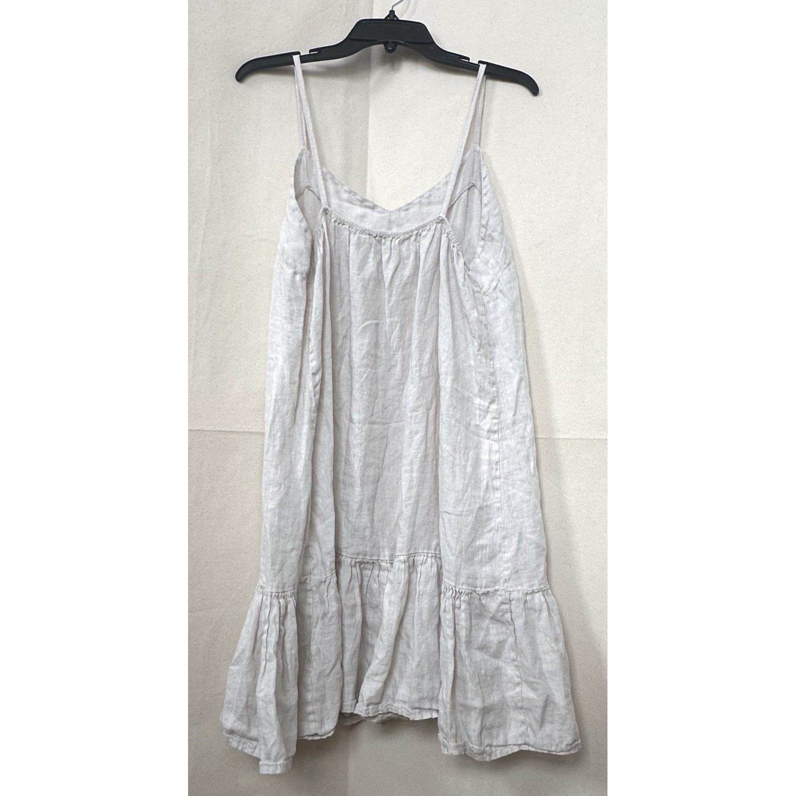 BELLAMBRA Minimalist Euro Summer Angelcore 100% Linen Beige Flounce Dress L READ