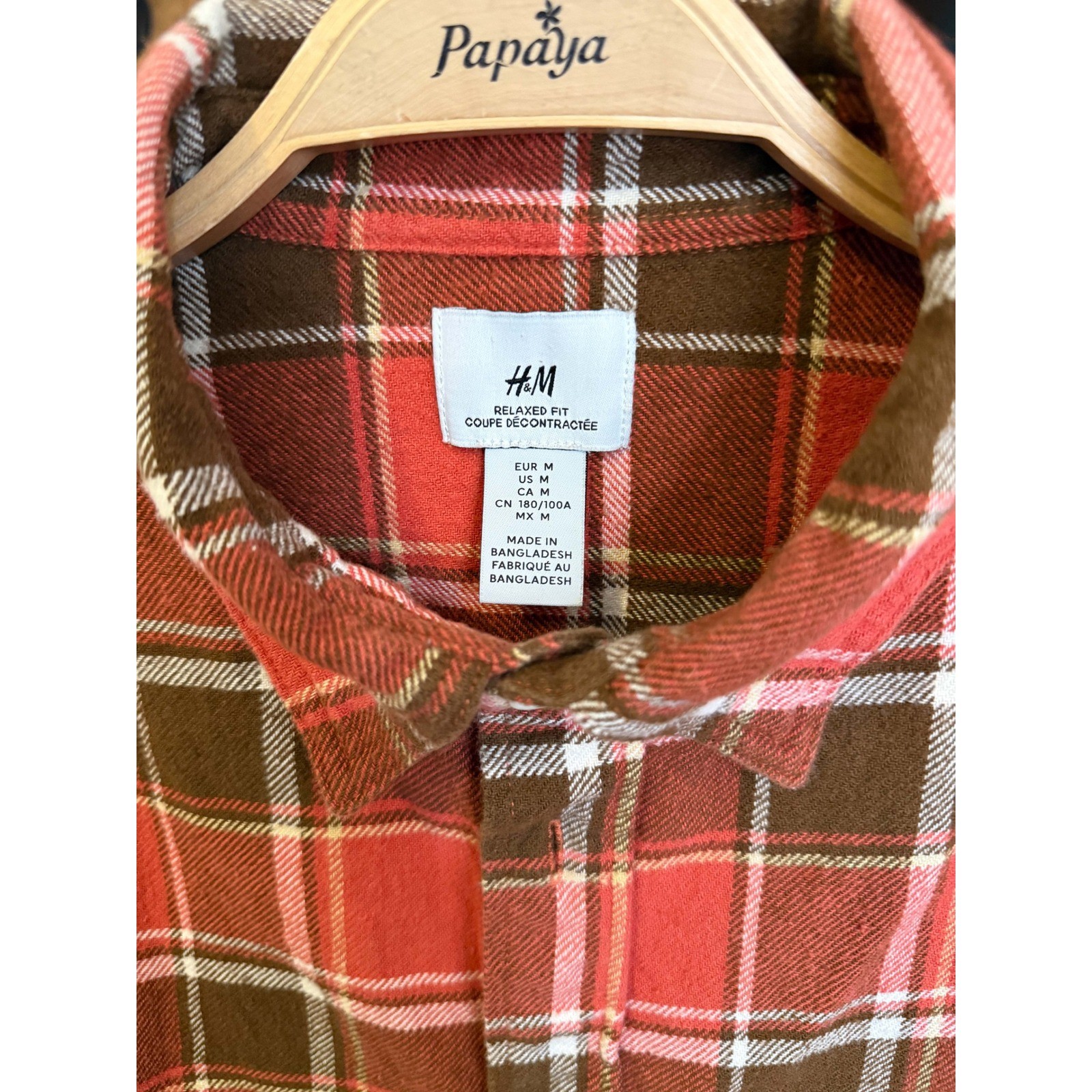 Relaxed Fit Flannel Shirt Orange Brown Plaid Mens Medium Button Up Grunge Fit