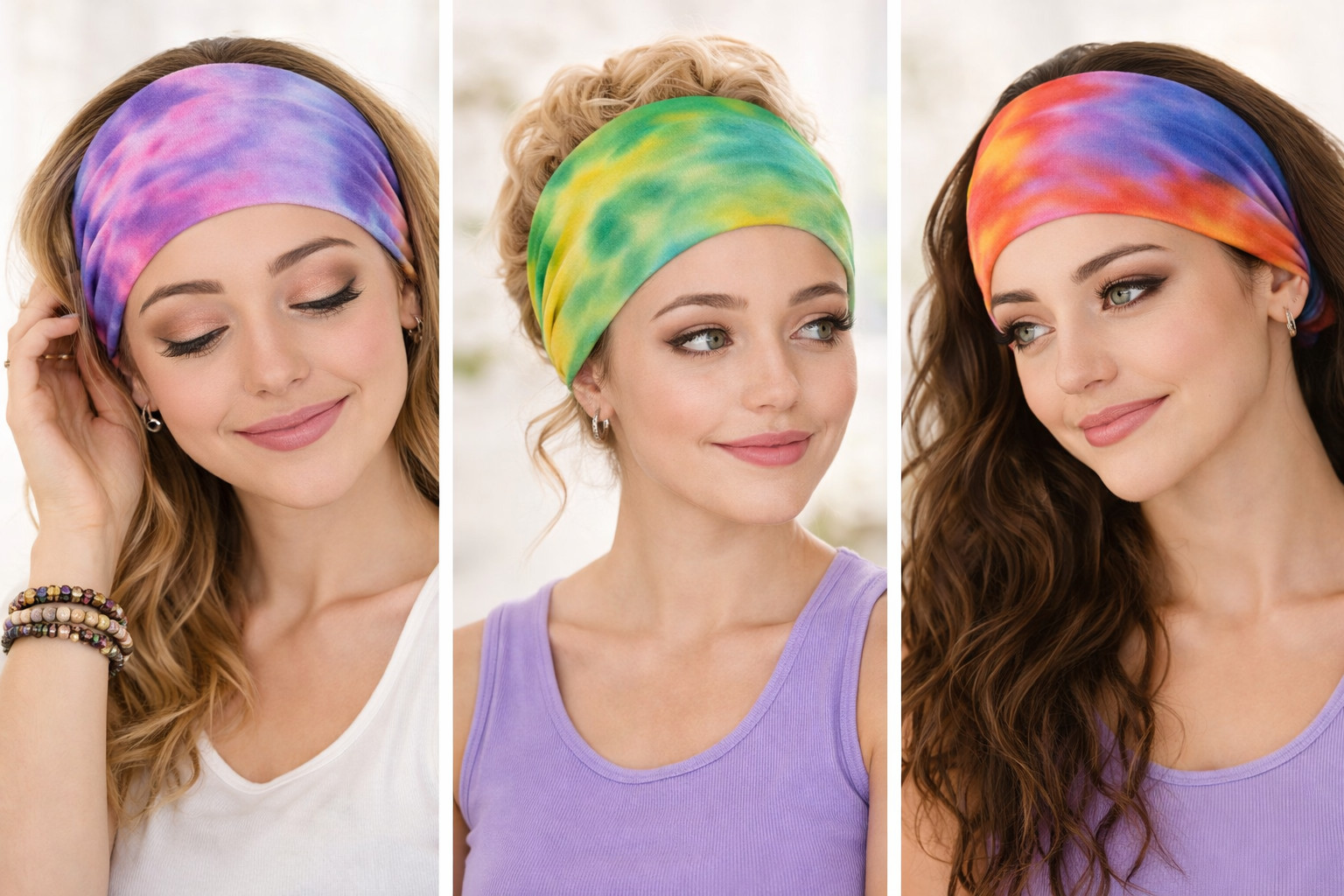 4pcs Tie Dye Headwrap Boho Wide Stretch Women Headband Turban Headwear Biker Lot