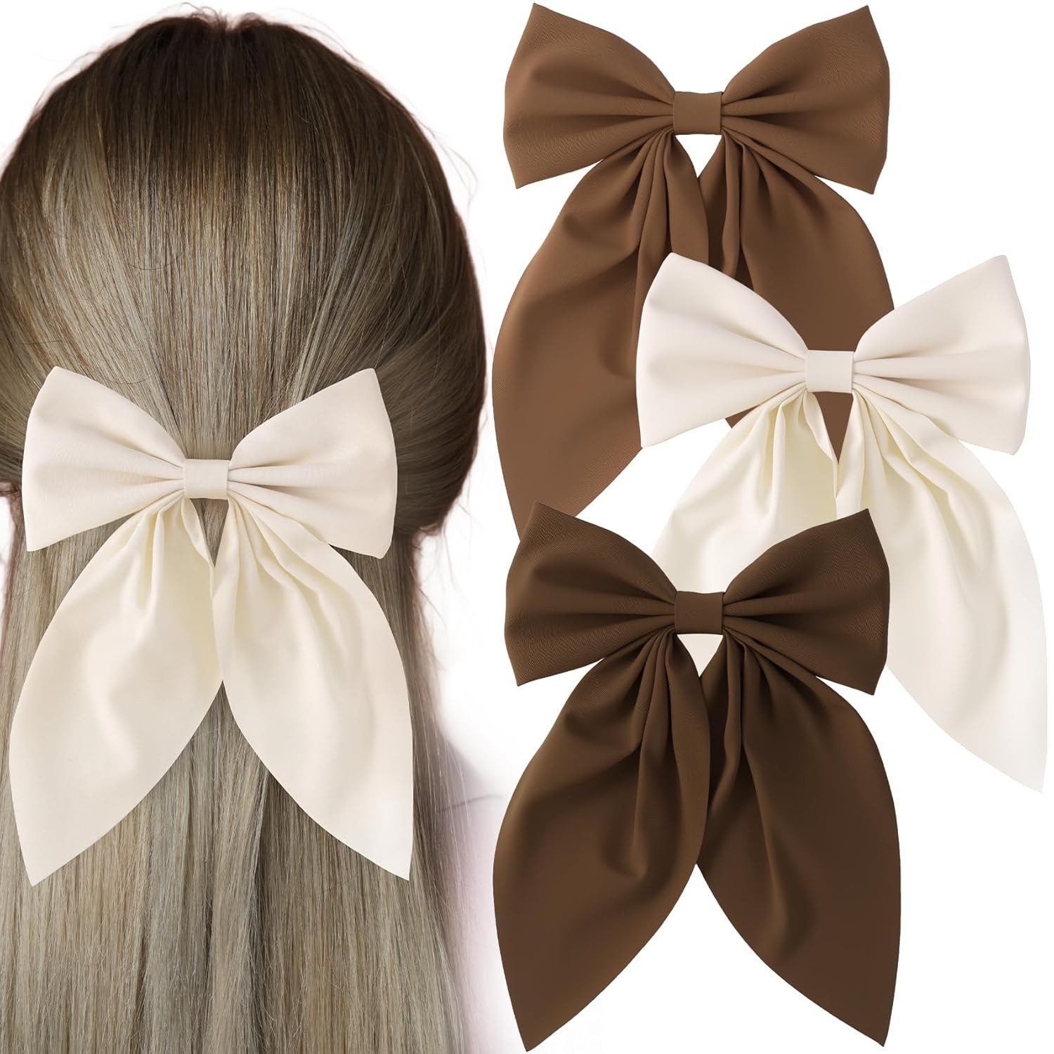1 Pcs Khaki Color Hair Bows , Cute Silky Satin Womens Hair Bows
