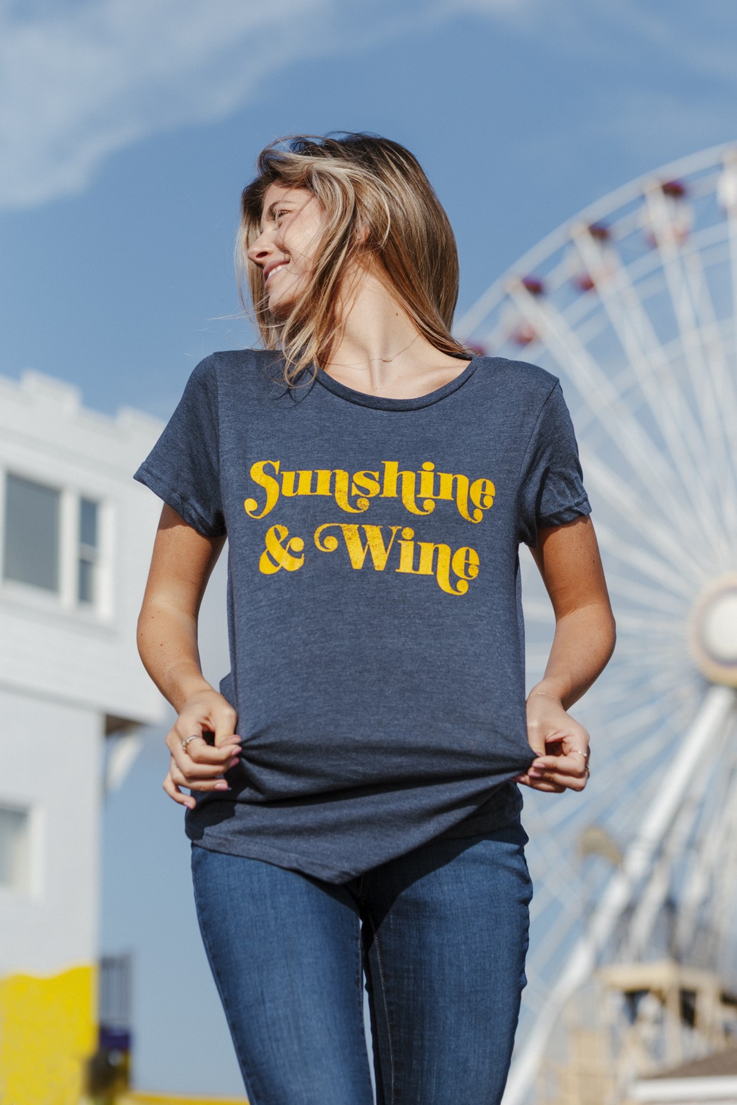 Womens Sunshine and Wine T Shirt Funny Summertime Drinking Vino Graphic Tee