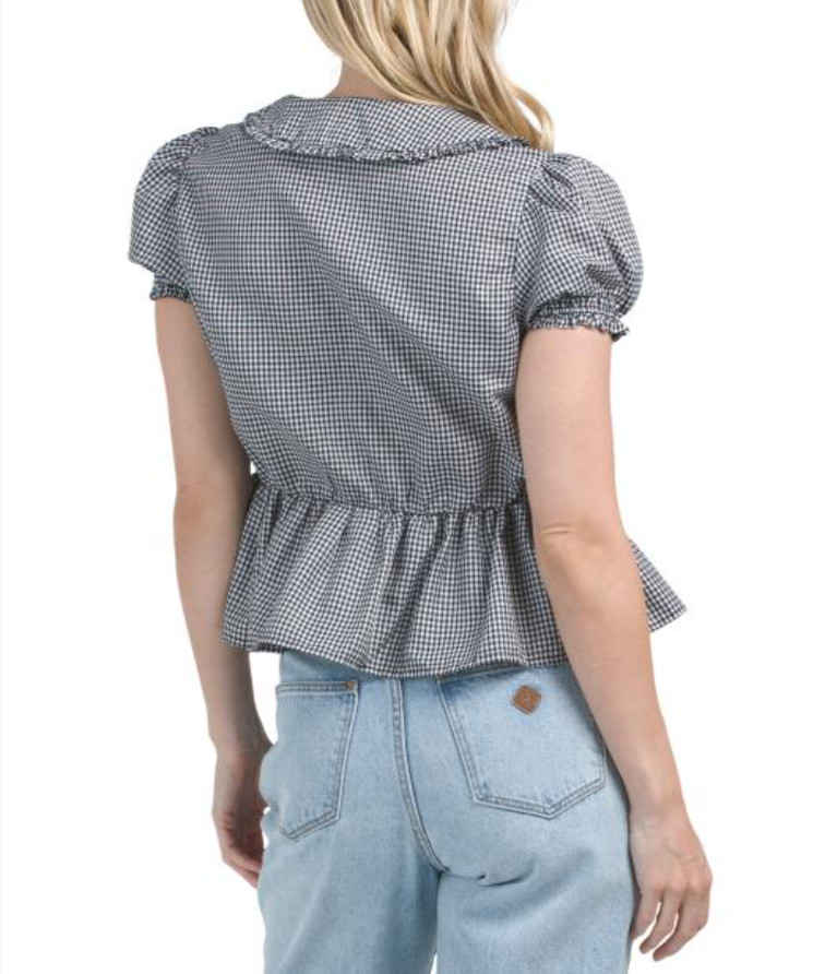 Gingham Shirt Peter Pan Collar Top Blouse Women’s US size XL Summer US Together