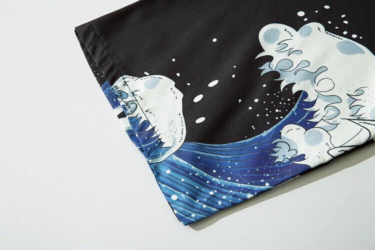 Niepce Streetwear Japanese Black Kimono Graphic Tee Samurai Short Sleeves Shirt