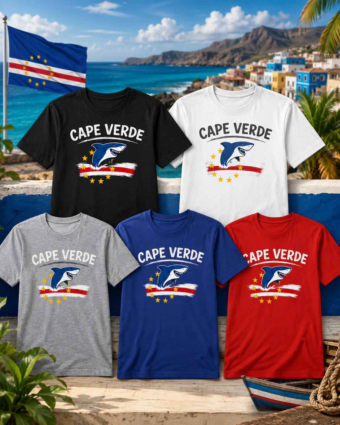 Cape Verde Flag Verdean Day Football Mens Light Cotton T-Shirt