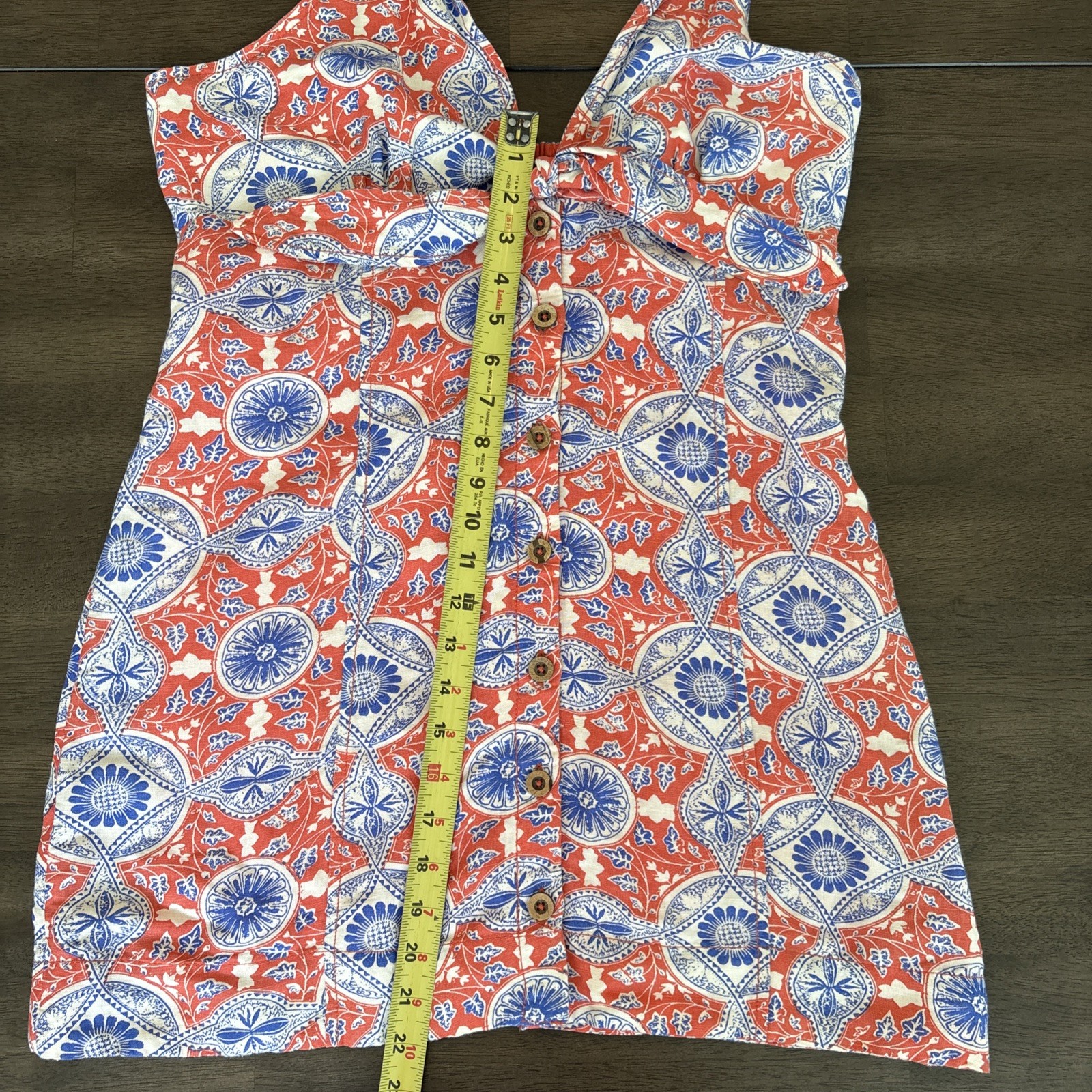 Maeve Anthropologie Halter Dress Size M Button Front Linen Blend Tie Neck Preppy