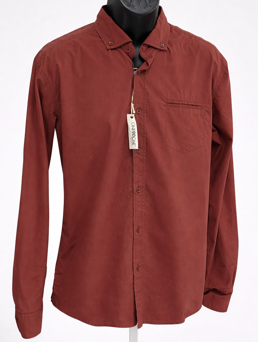 One90One Rust Red Button Up Shirt Mens M Long Sleeve Pocket Cotton NWT $99