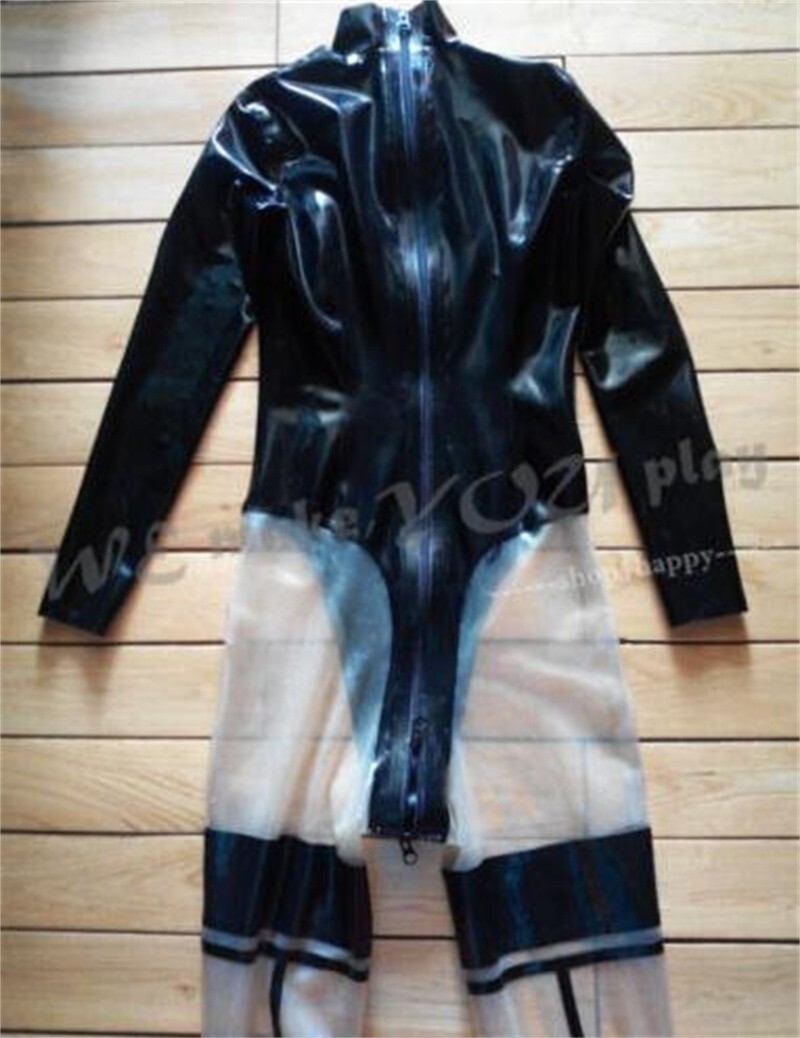 121 Latex gummi catsuit transparent & black latex bodysuit women sexy 0.4mm