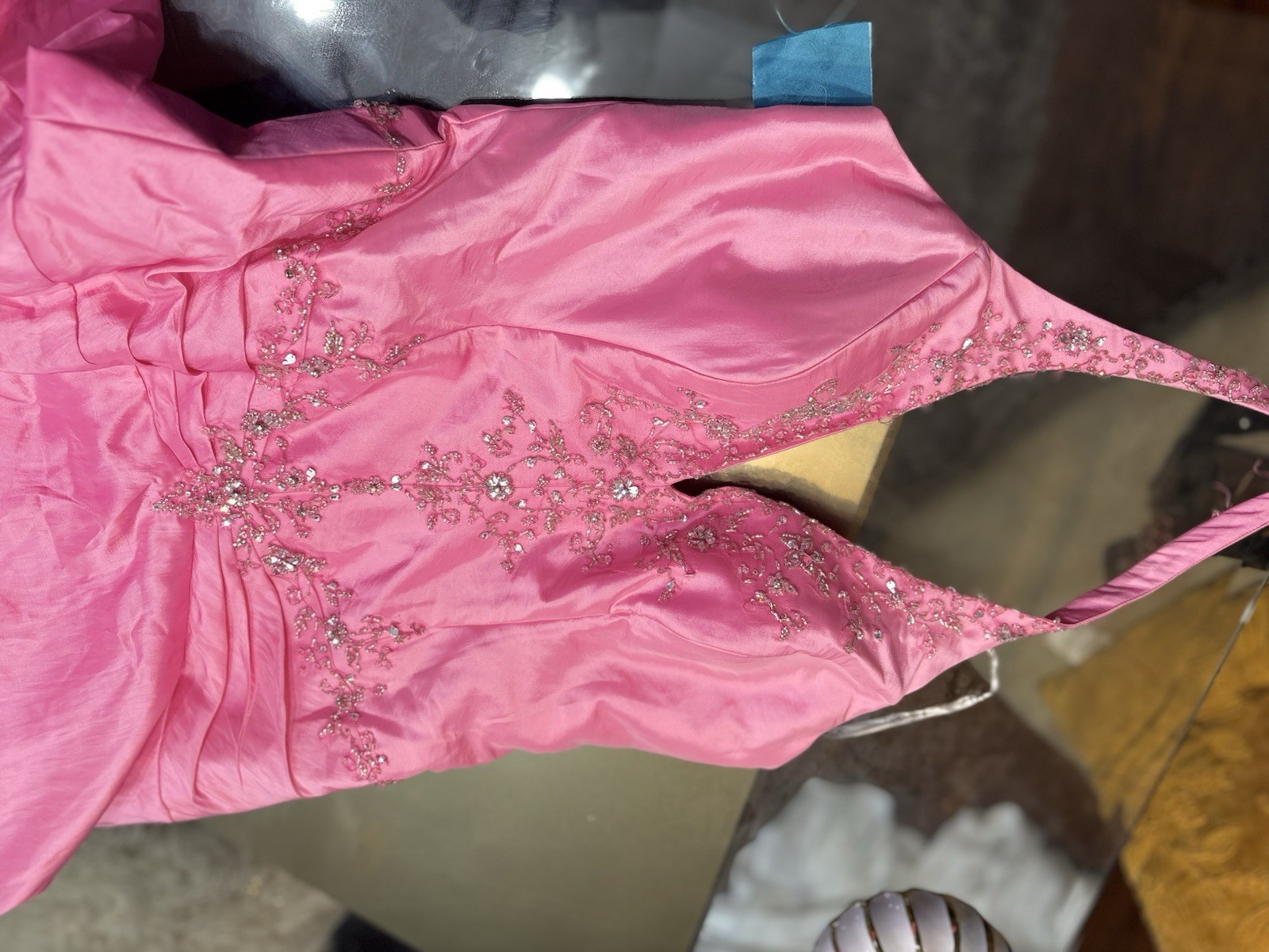 Pink Satin Halter Sleeveless Beaded Sequin Formal Ball Gown Long Dress 16