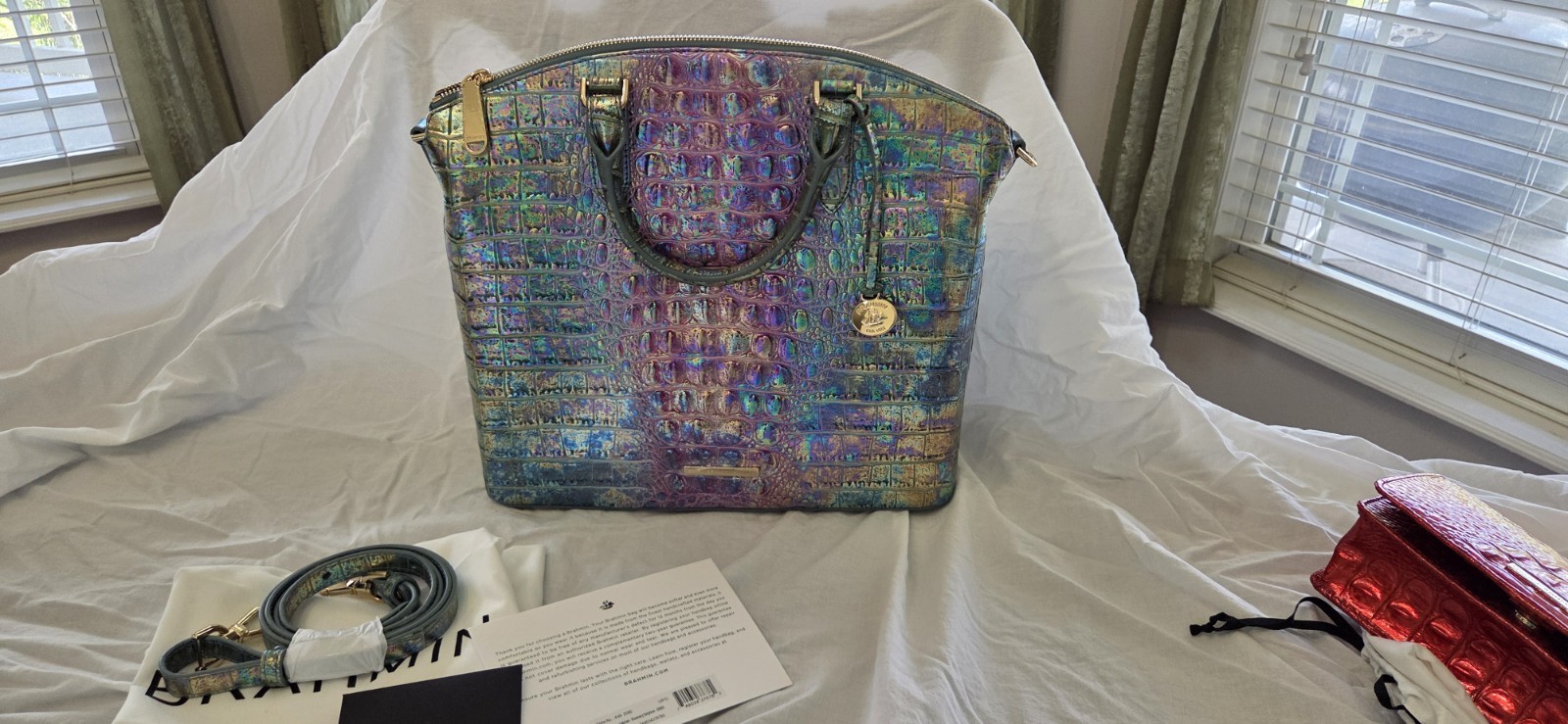 NWT Brahmin Large Duxbury Visionary Delphine Leather Satchel Metallic Shimmer