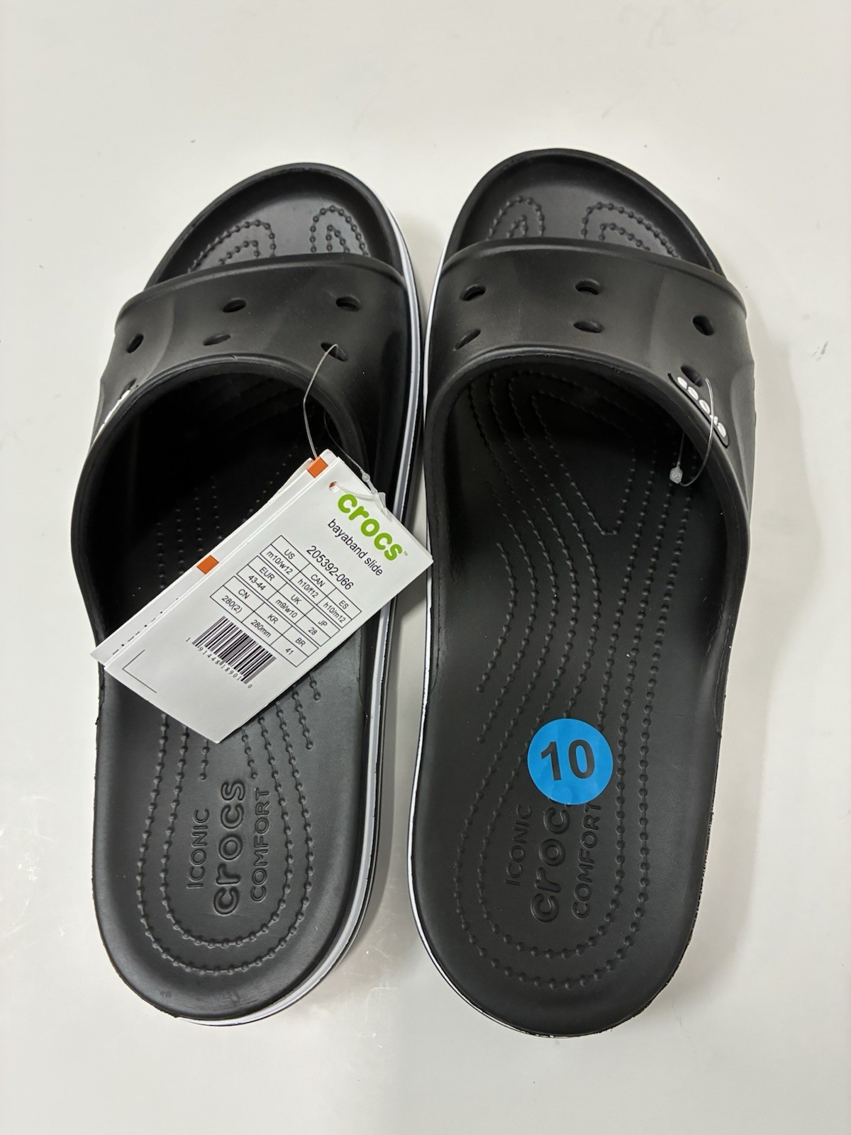 Crocs Men and Women’s Bayaband Black Slide Sandals Mens Size 10
