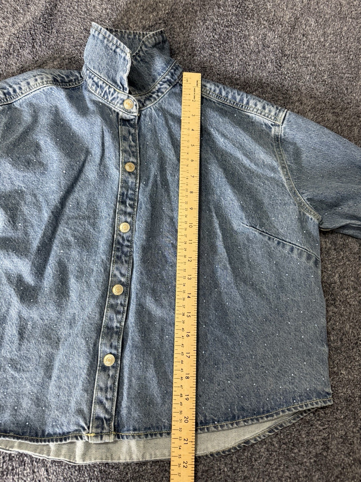 Scoop Rhinestone Embellished Cotton Denim Shirt Long Sleeve XS (fit size 10)NWOT