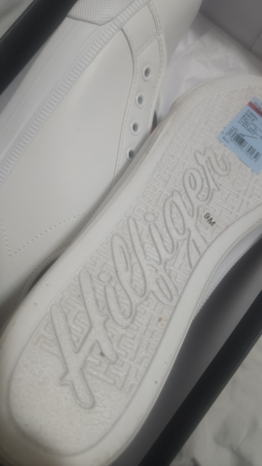 Tommy Hilfiger Men’s White Slip-On Sneakers US 9 Logo Accent Plastic Upper
