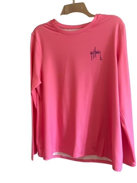 Guy Harvey Pink The Art of Adventure Dolphin Stretch Poly LS Shirt XL
