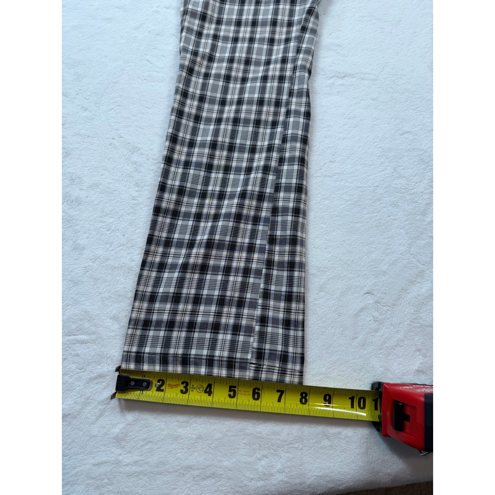SHEIN Plaid Trousers Womens XS Black White Good High Waisted Flare Checkered