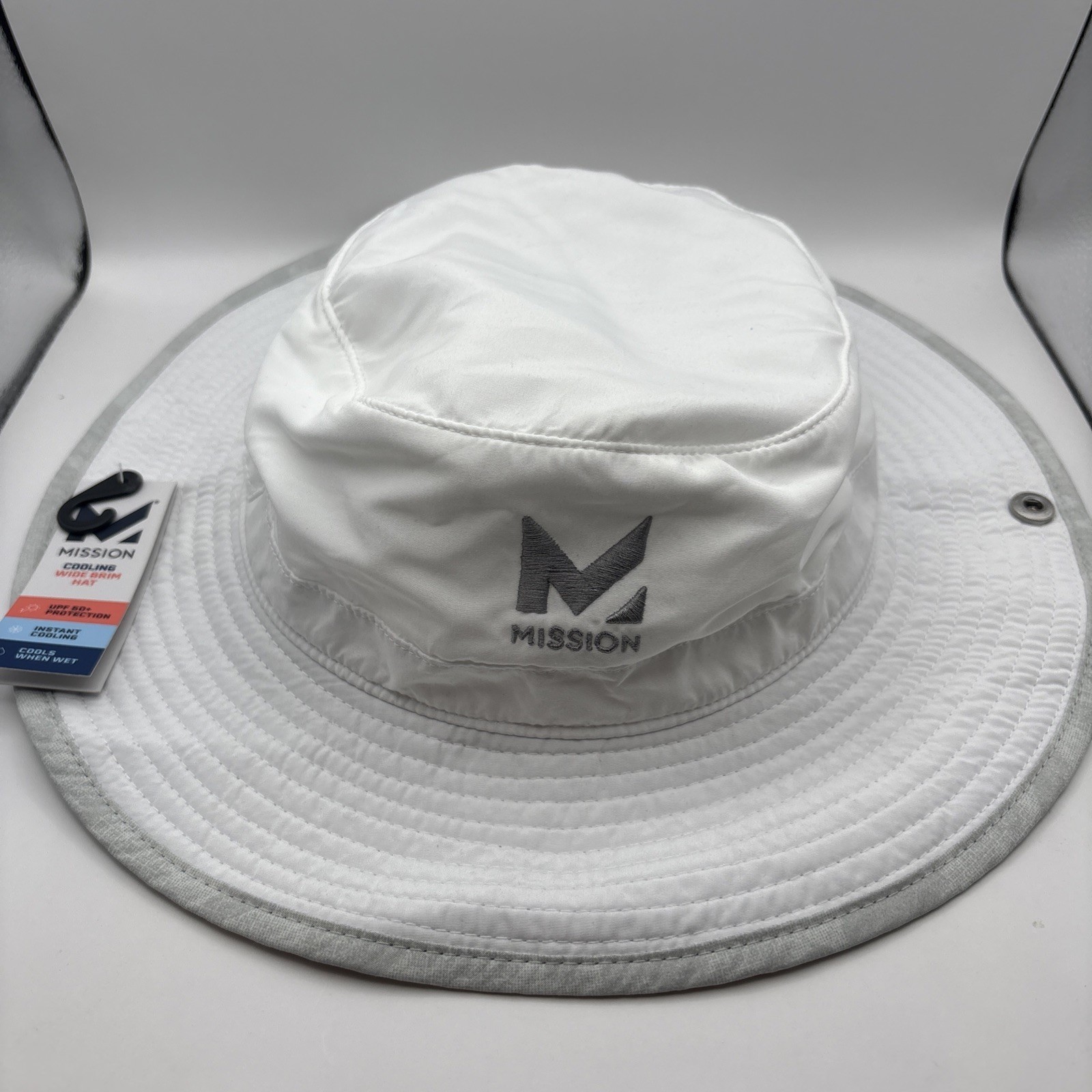 Mission Cooling Wide Brim Hat W/Side Snaps One Size UPF 50+ White One Size NEW
