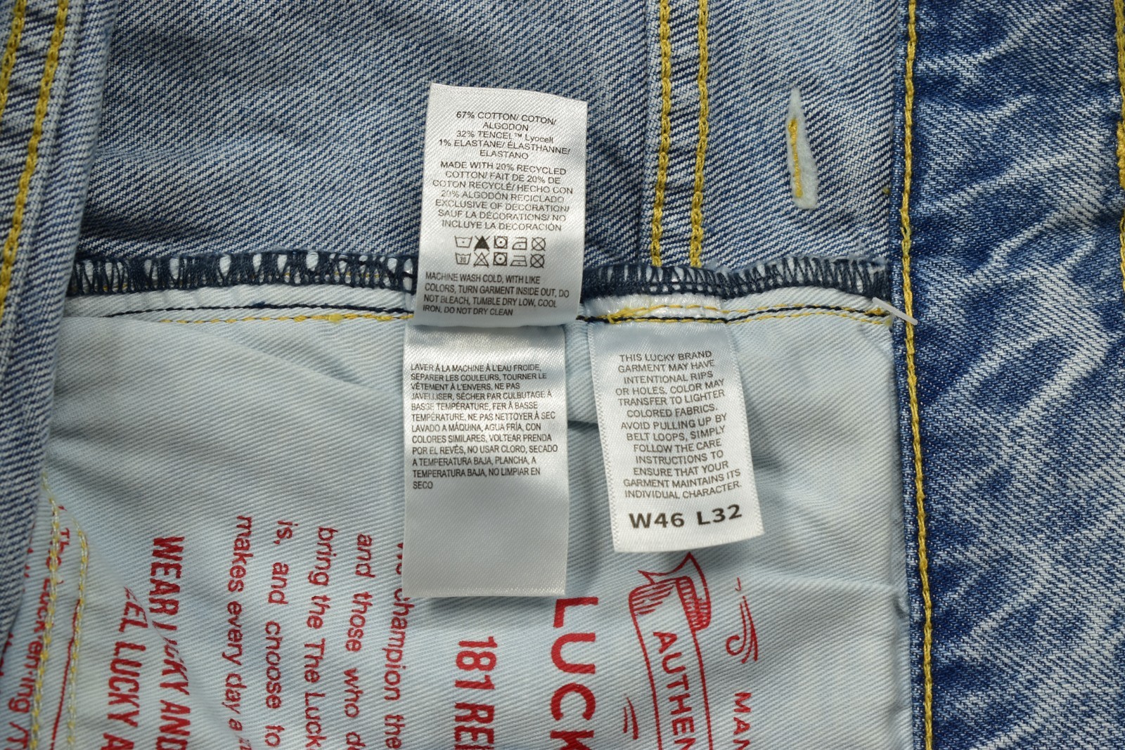Lucky Brand Men’s 181 Relaxed Straight Denim Jeans Monaco Blue Stretch 46×32 NEW