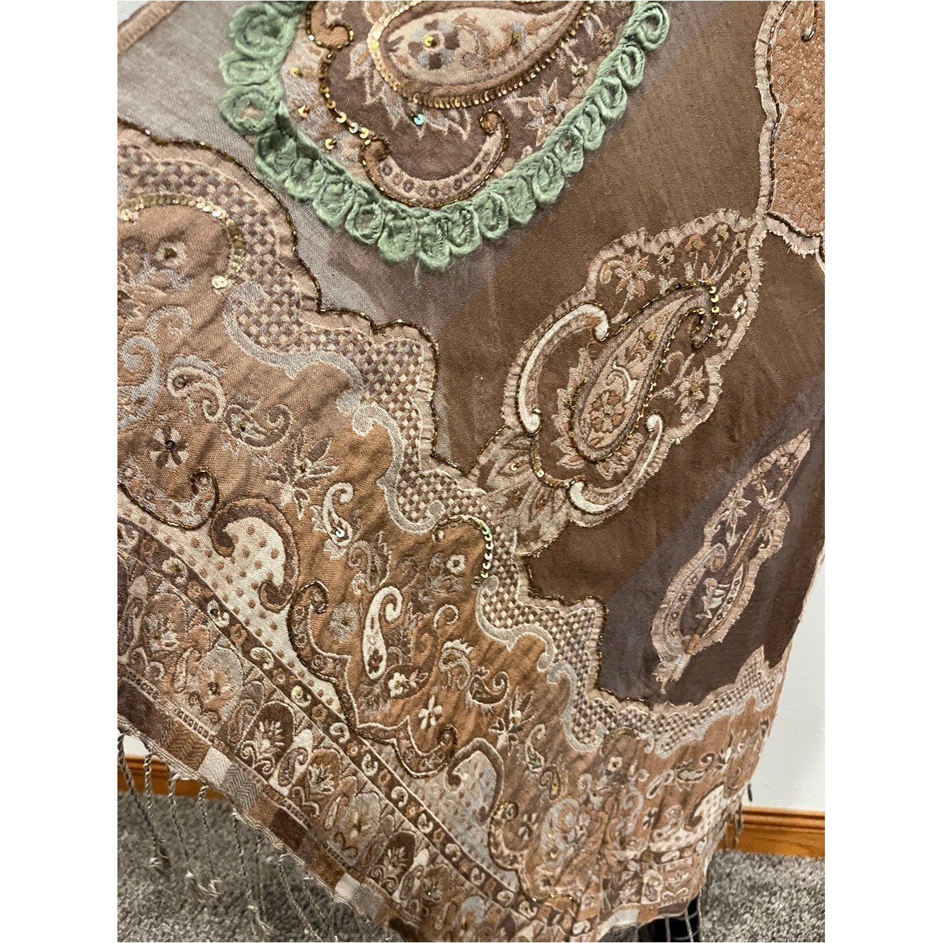 Soft Surroundings Brown Paisley beaded sequins Fringe Kimono