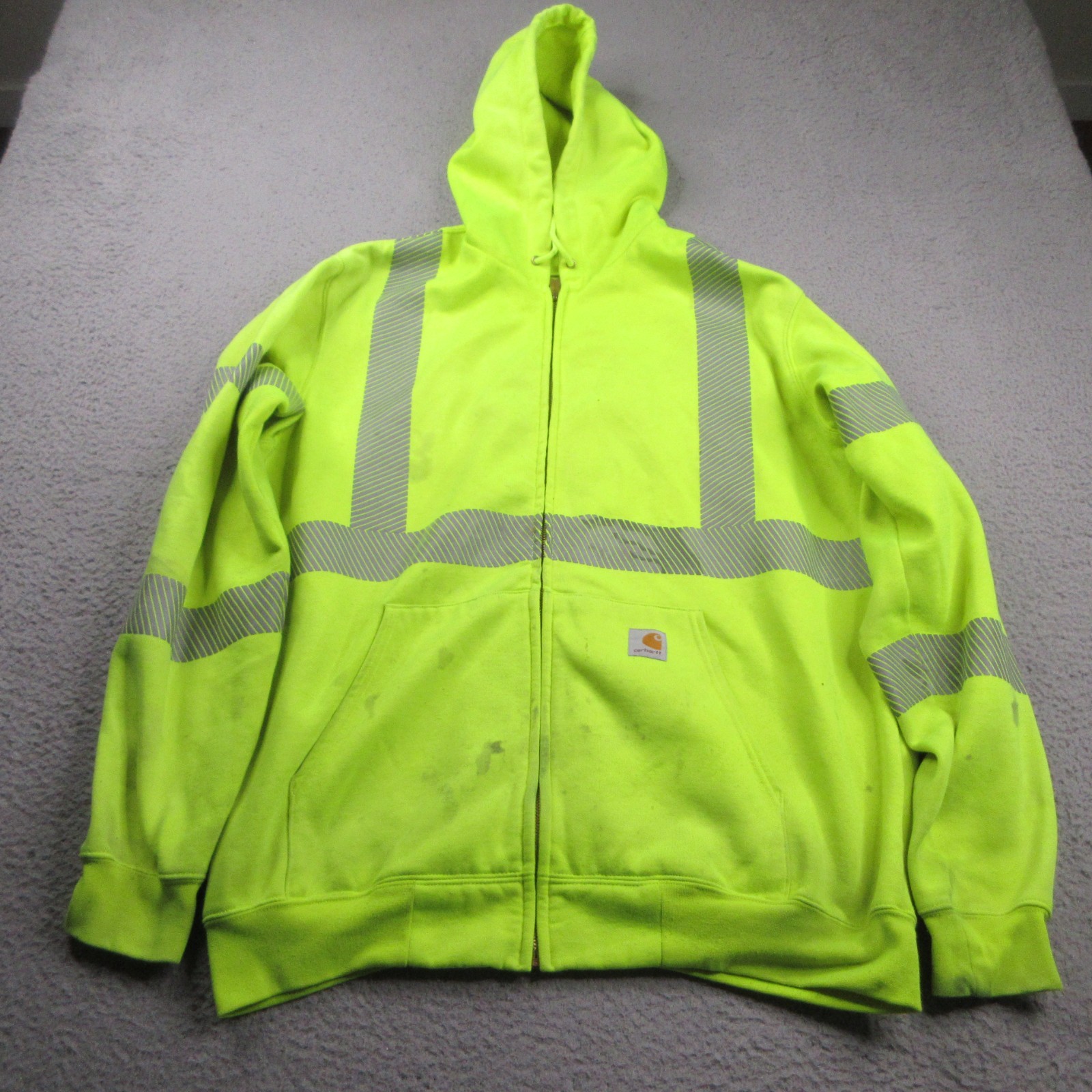 Carhartt Hi-Vis Hoodie Mens Large Yellow Fleece Full Zip Workwear