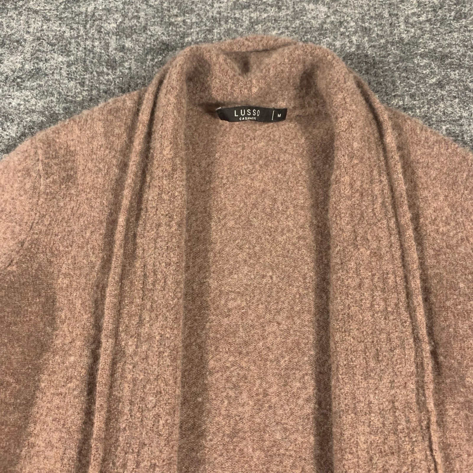 Lusso Cashmere Cardigan Womens M Brown Open Front Shawl Collar Sweater Soft