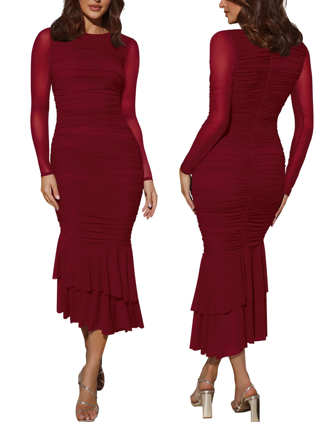 Atizon Evening Dress X-Large Wine Red Ruched Bodycon Mermaid Maxi 100% Polyester