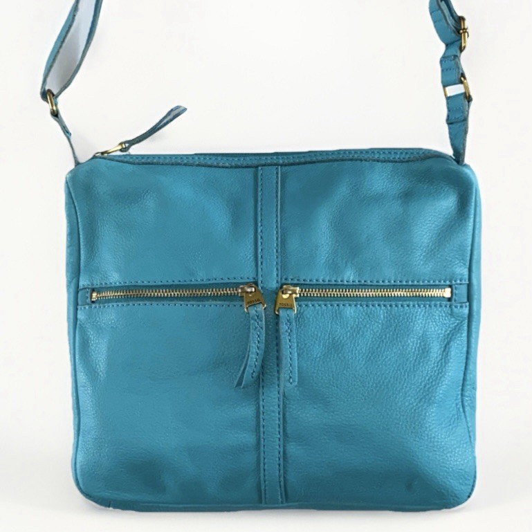 Fossil Teal Tidal Blue Erin Pebble Leather Crossbody Messenger Bag Purse