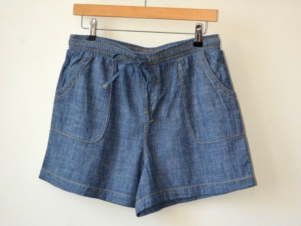BLUE/GREY LIGHT DENIM ELASTICATED DRAWSTRING WAIST PAPERBAG SHORT S-M-L-XL-XXL