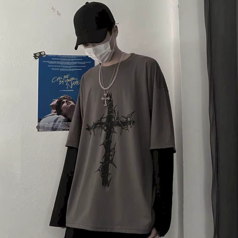 Oversized Grunge Streetwear Sweatshirt Gothic Graphic Pullover Mens M-2XL