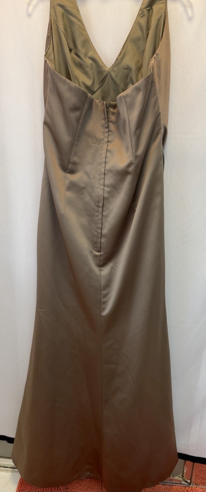 Da Vinci Taupe Satin V-Neck Draped Sleeveless Bridesmaid Dress Size 14