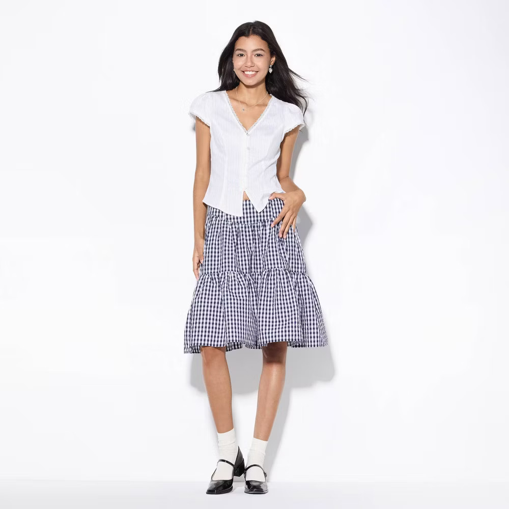 Women Mini Cap Sleeve Button-Front Blouse – Wild Fable White XS