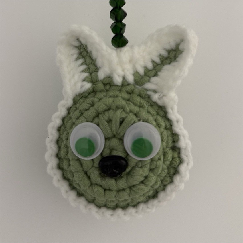 Handmade Crochet Bunny Key Chain Keyring Charm Yarn/Metal Green White