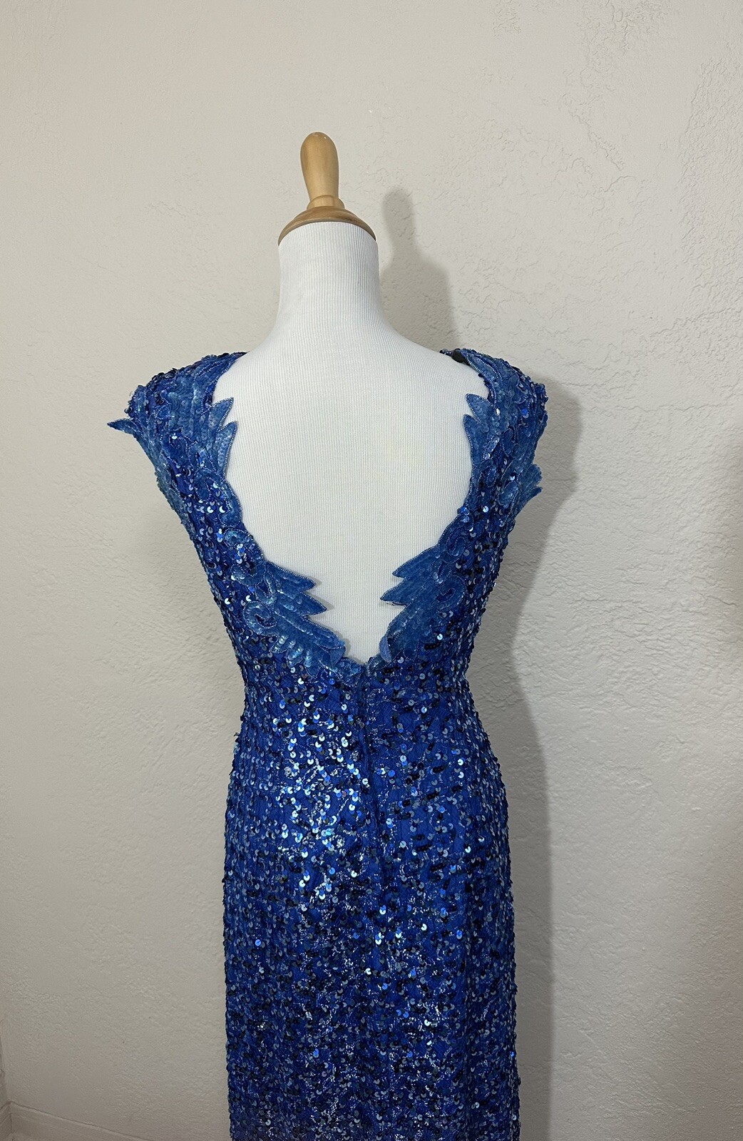 Vtg 70s Embellished Sequined Dress Party Cocktail Blue Full Length Prom Eras 10