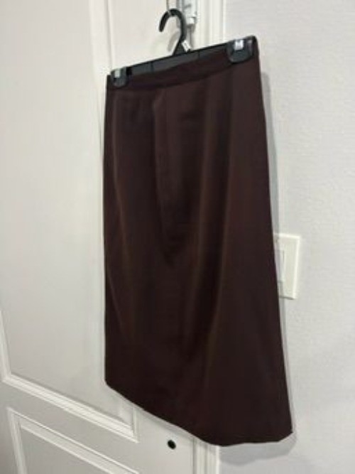 Womens Brown Midi Pencil Skirt Side Slit Back Zip Old Money Classic Academia