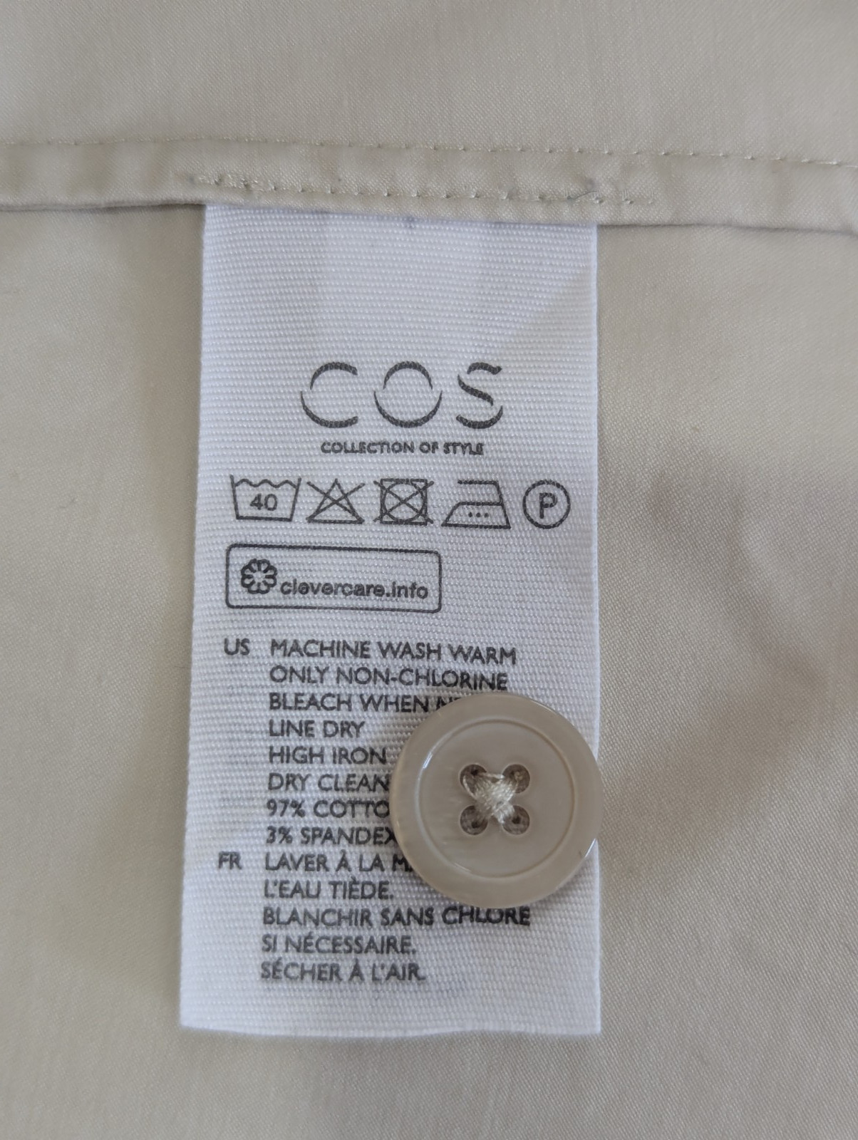 COS Women Minimalist Top Size 2 Cotton Back Button Structured Classic Old Money