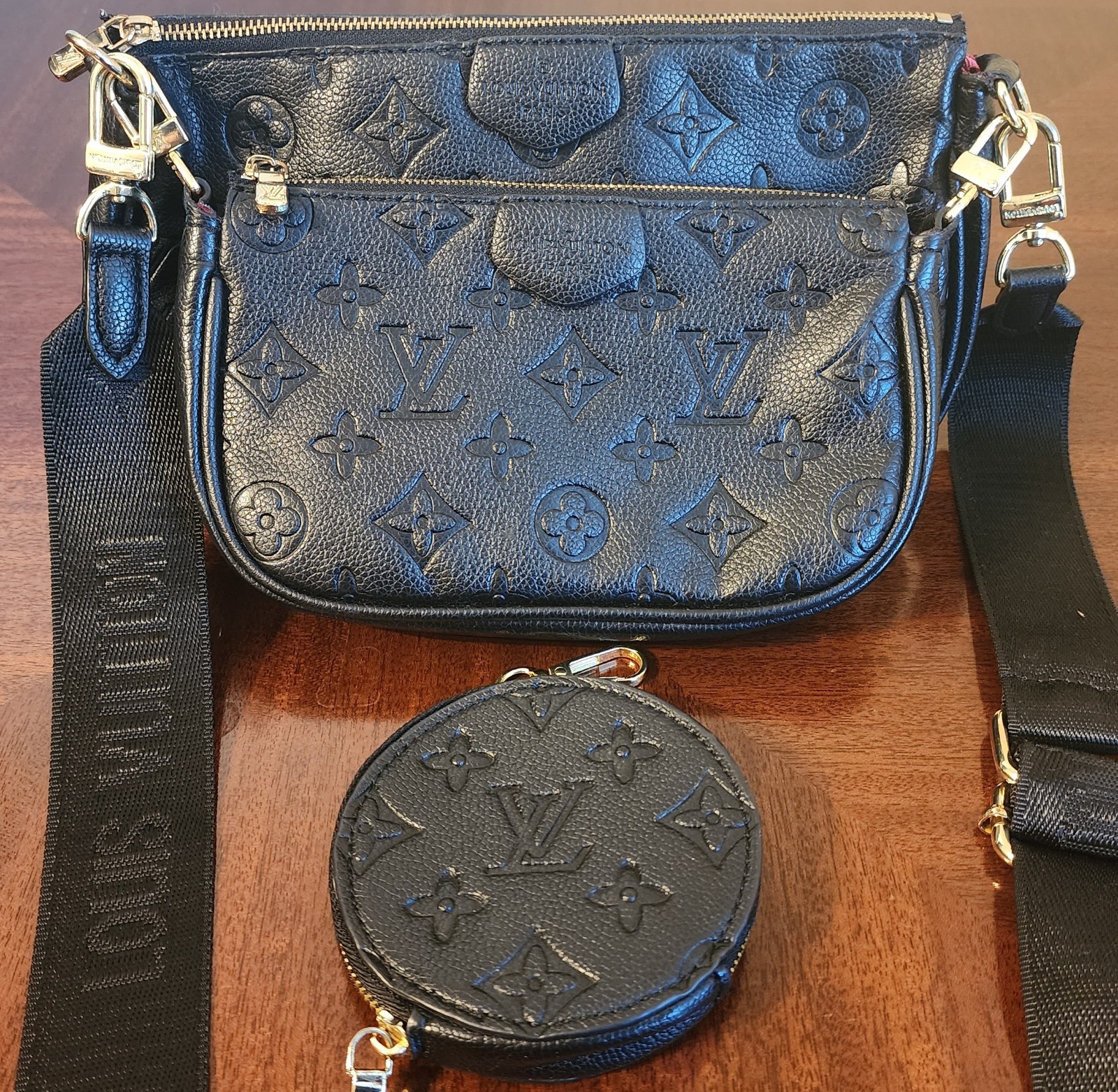 Louis Vuitton Multi Pochette Shoulder Bag Black Leather