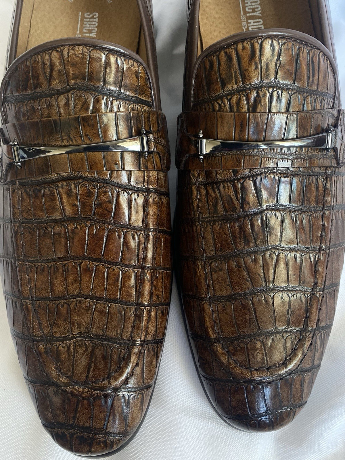 Stacy Adams Ferdinand Mens 11 M Cognac Brown Croc Leather Slip On 25455 NIB