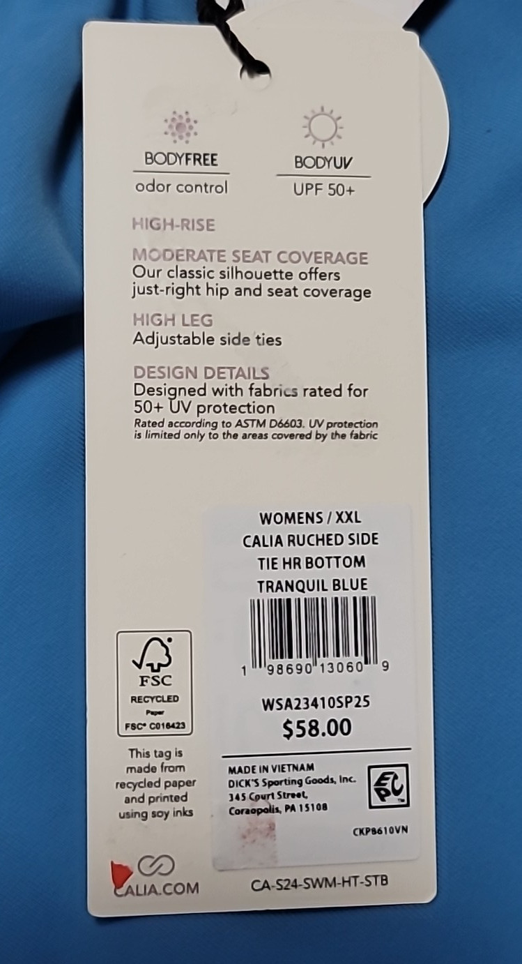 Nwt Calia Women’s XXL Swim Ruched Side Tie Tranquil BLUE Bottoms WSA23410SP25