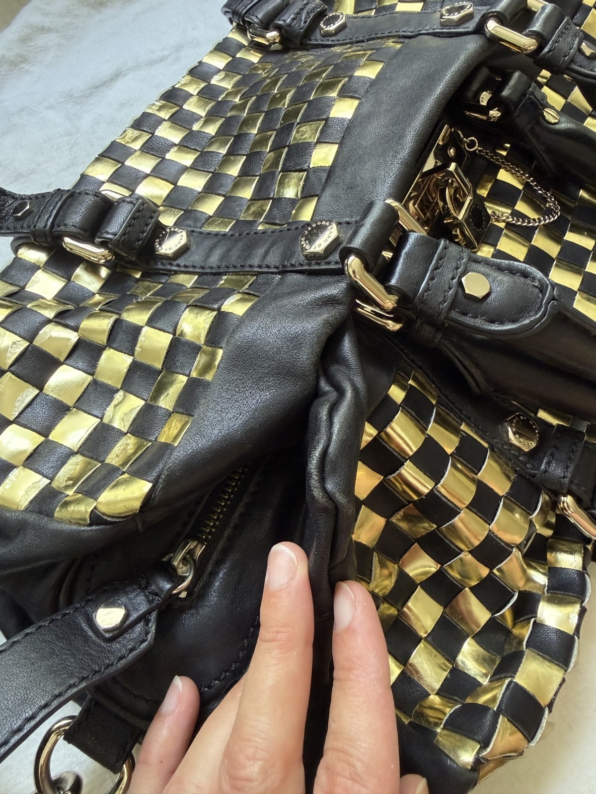 Vintage Marc by Marc Jacobs Metal Check Groovee Woven Black Gold Y2K OG Dustbag