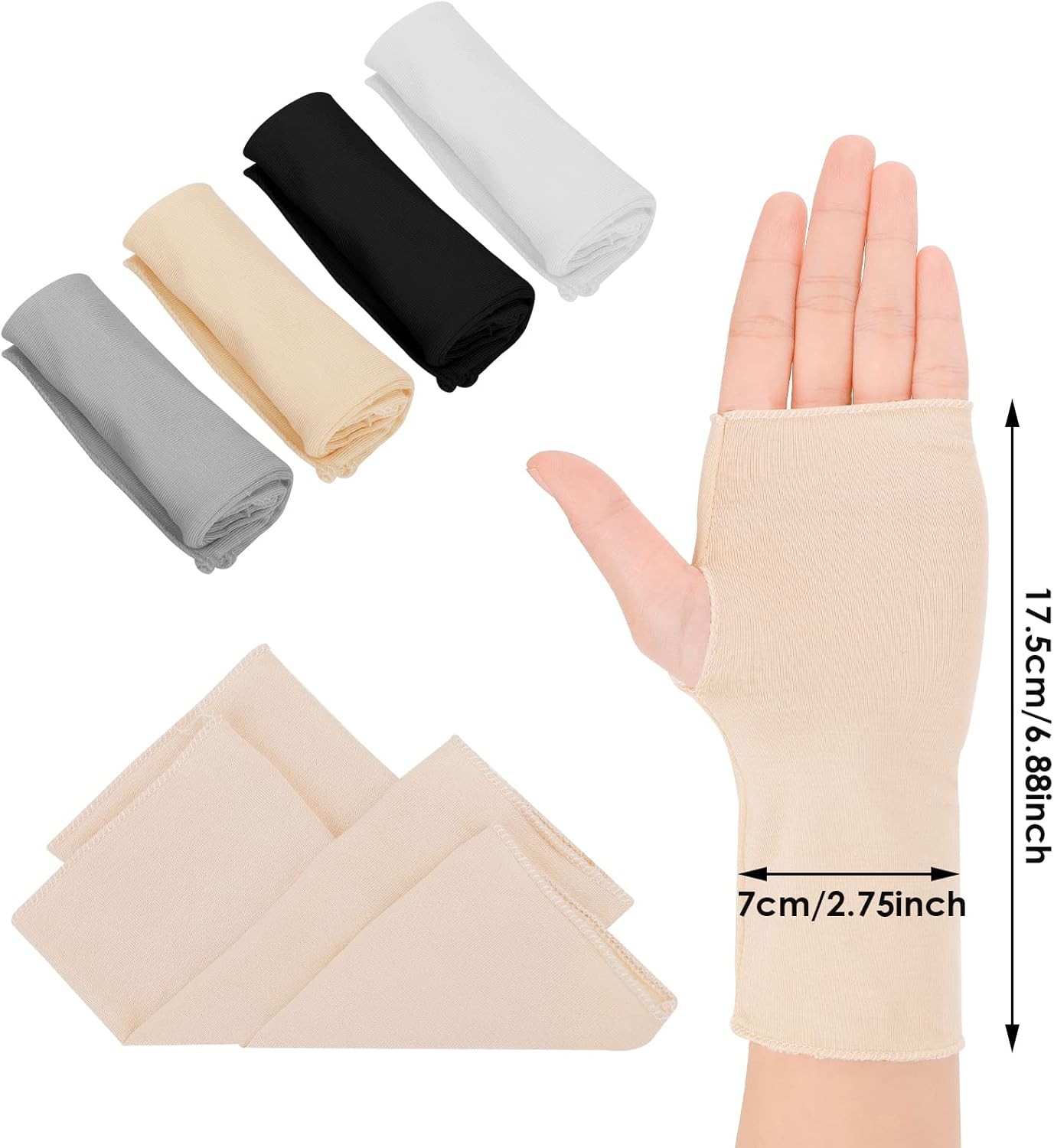 4 Pairs Sunblock Fingerless Gloves for Women UV Protection Wrist Length Gloves L