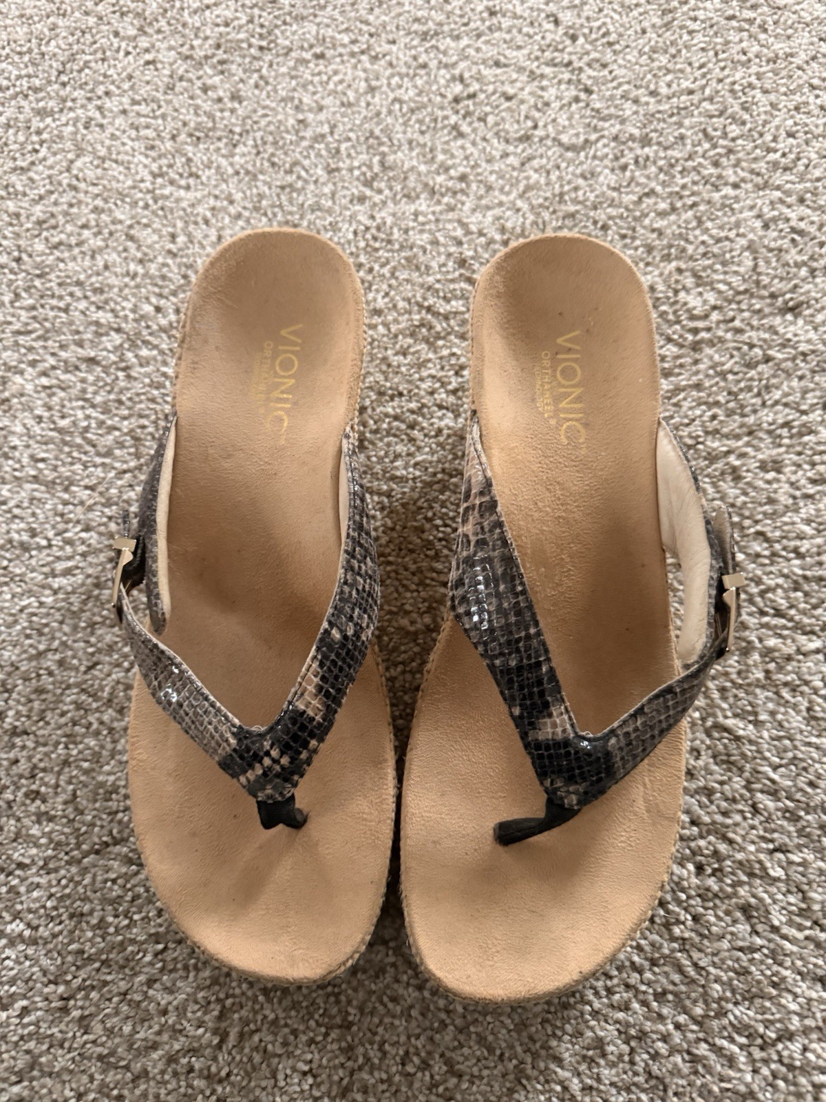 Vionic Women’s Polina Snakeskin Print Wedge Sandals Flip Flop Heal NEW Size 10