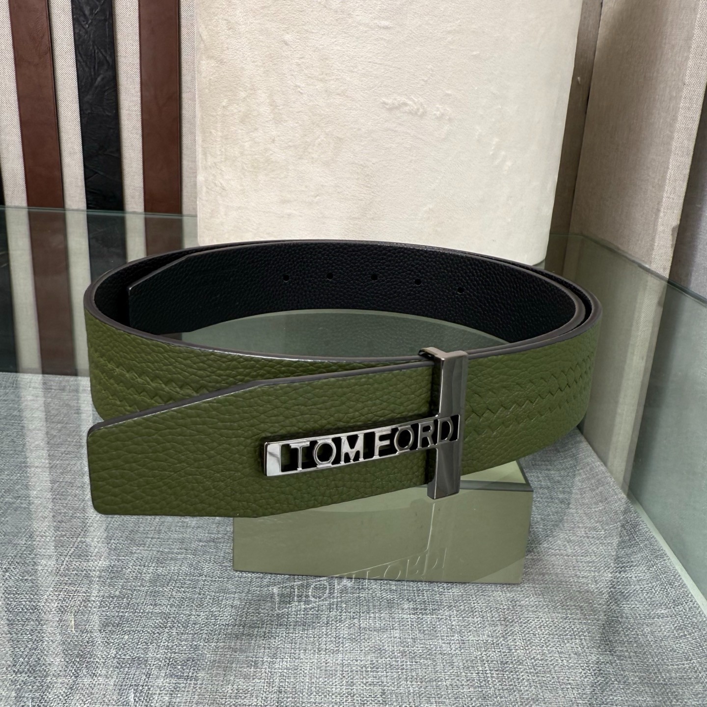 Tom Ford Handmade Reversible Belt 3.8cm/1.50″ Green/Black