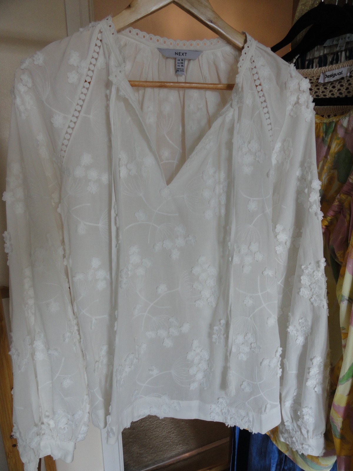 NEXT 100% COTTON WHITE EMBROIDERED BLOUSE SHIRT WOMEN’s Size 18 Eu46 NWOT FLOWER