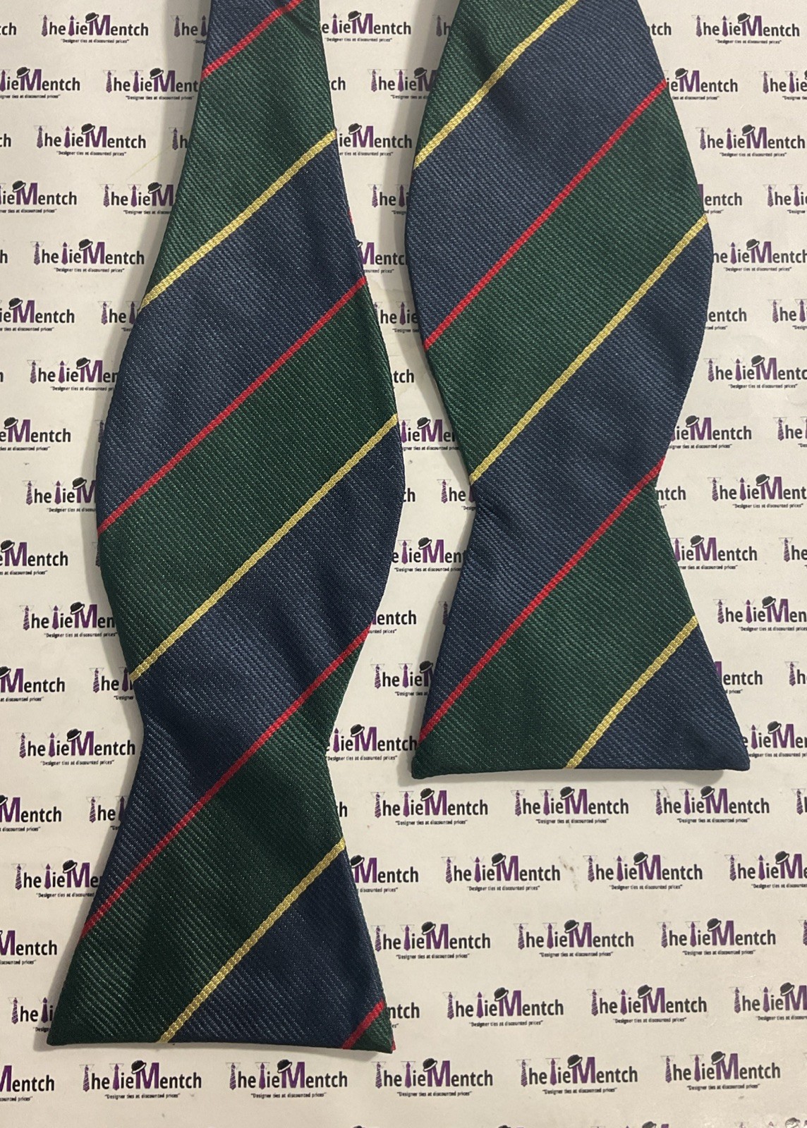 Brooks Brothers Green & Navy Striped Design Self Tie Bow Tie (New-Minor Flaws)