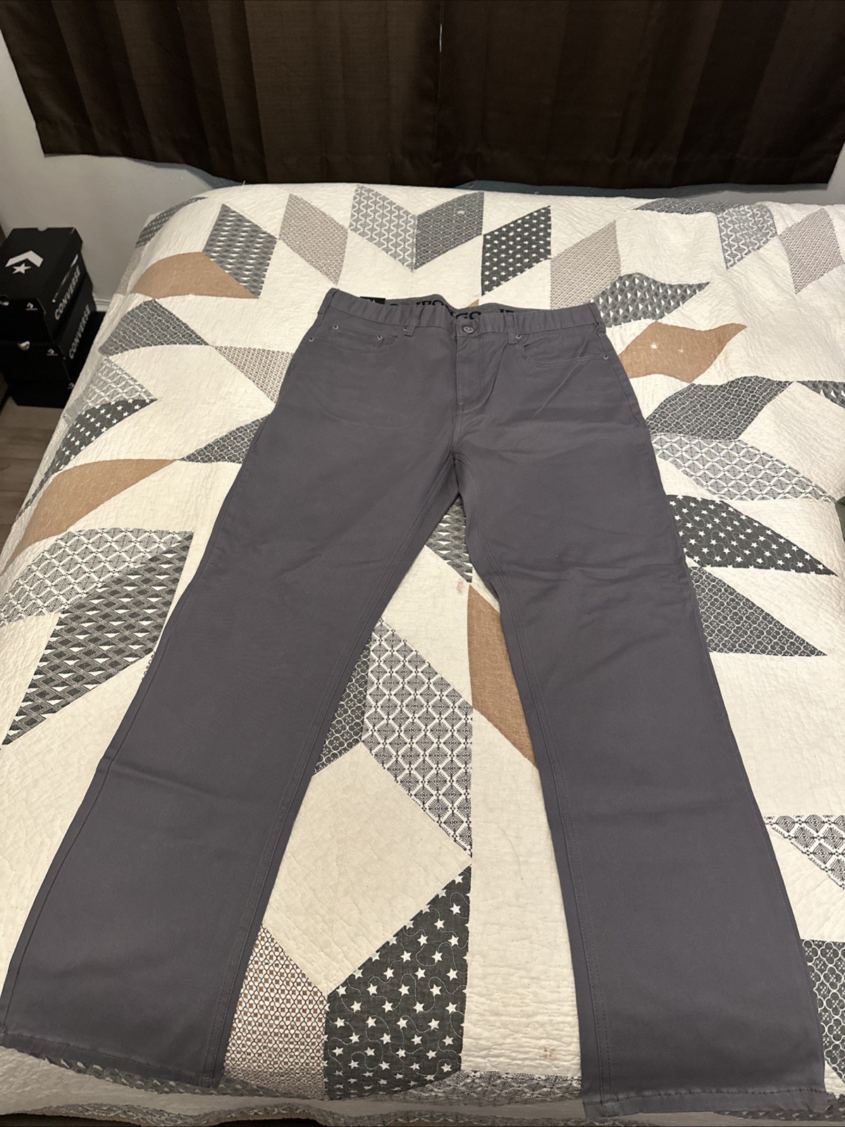 IRON CO MENS CLASSIC STRETCH PATRIOT 5 POCKET PANTS STRAIGHT LEG GRAY 36×32